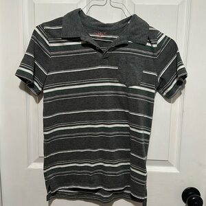 Grey striped polo shirt. Size 12/14.